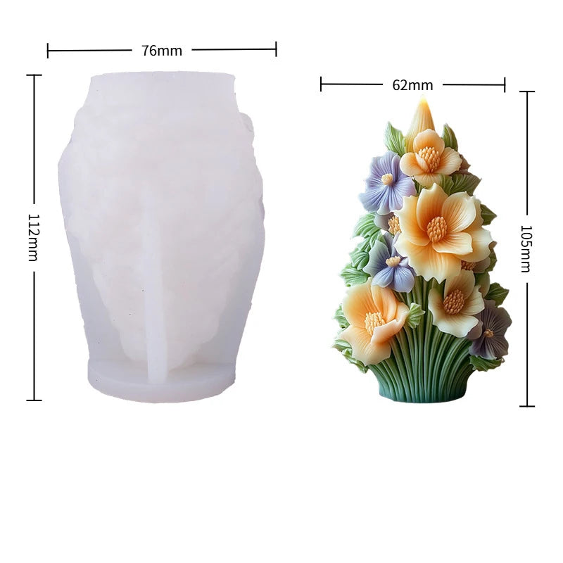Christmas Twin Flower Christmas Tree Candle Mold DIY Christmas Atmosphere Floral Silicone Mold Oasis Select C