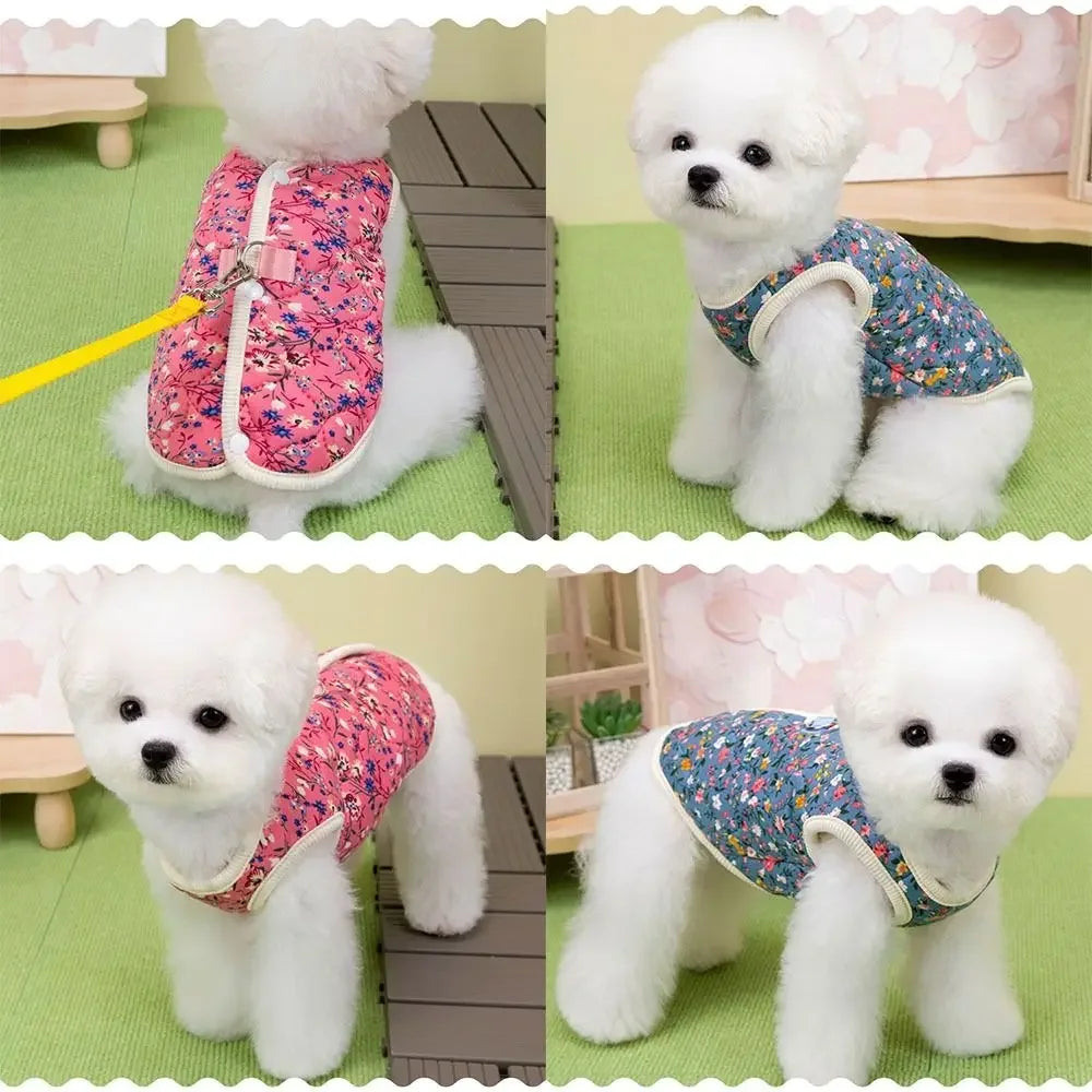 Floral Fleece Dog Vest | Warm Winter Coat for Small Dogs