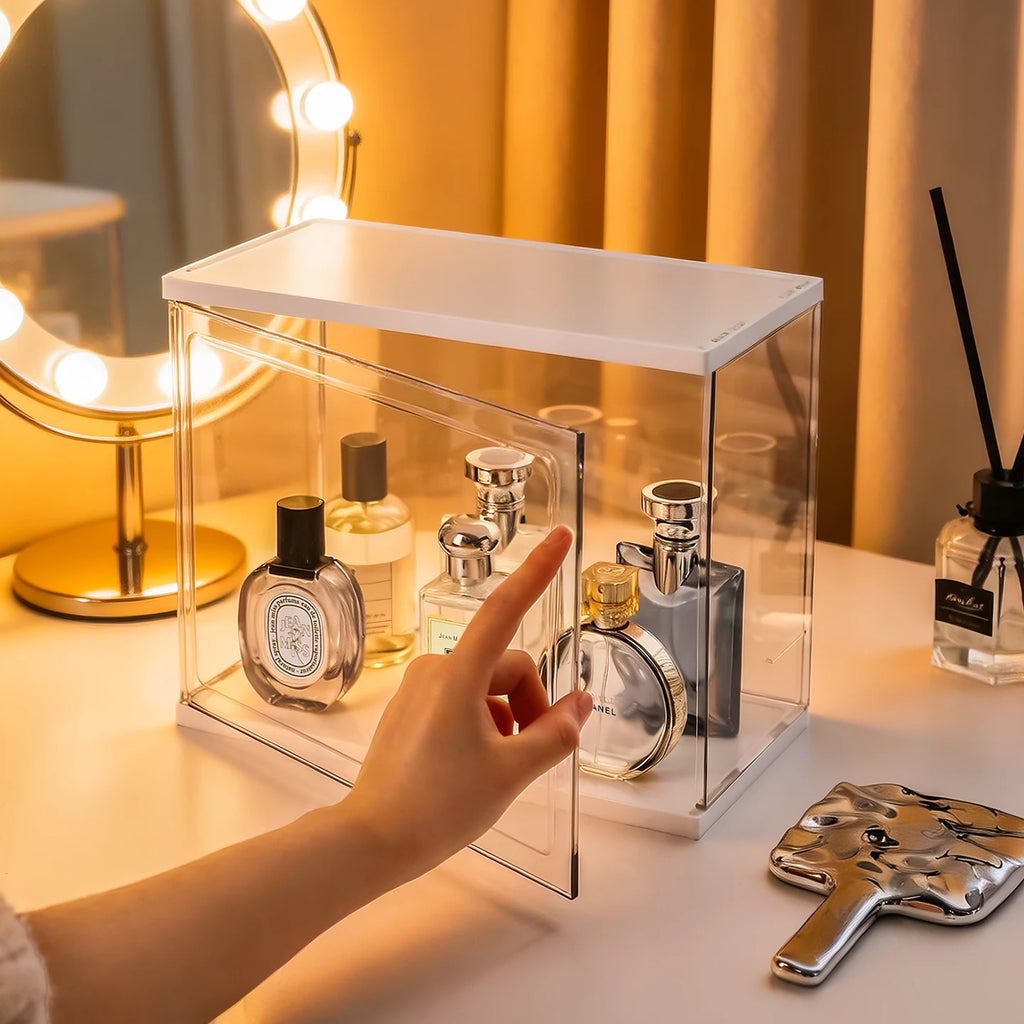 1pc transparent acrylic perfume display box dust belt cover stackable cosmetic storage box cosmetic perfume storage box Oasis Select