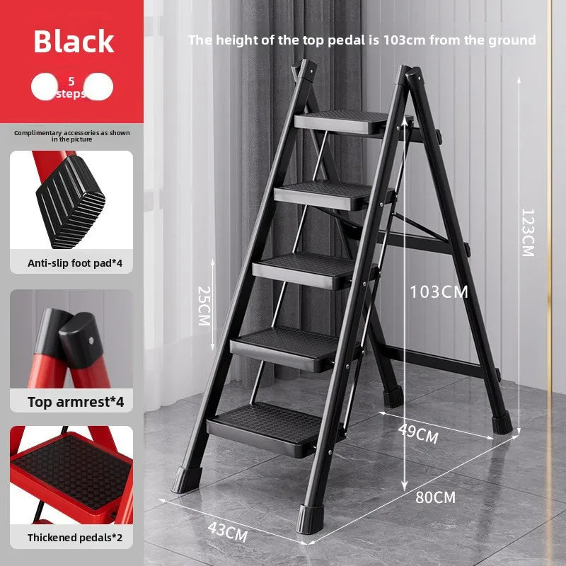 Herringbone Ladder Household Ladder Folding Telescopic Multifunctional Indoor Stairs Thickened Climbing Ladder Escalator Oasis Select A-Black-5