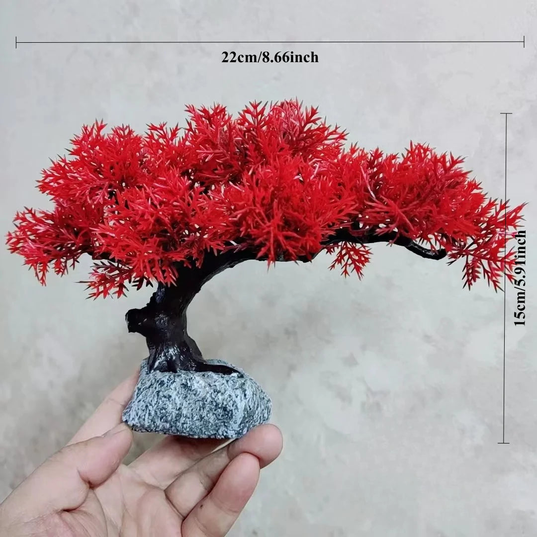 Red Leaf Cliff Cypress Welcome Pine Bonsai Aquarium Decoration Turtle Shrimp Hiding Cave Desktop Ornament Oasis Select