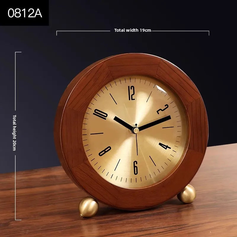 New Chinese-style Solid Wood Wall Clock TV Cabinet Bedside Clock Living Room Desktop Decoration Simple Quartz Desk Clock Oasis Select 0812A