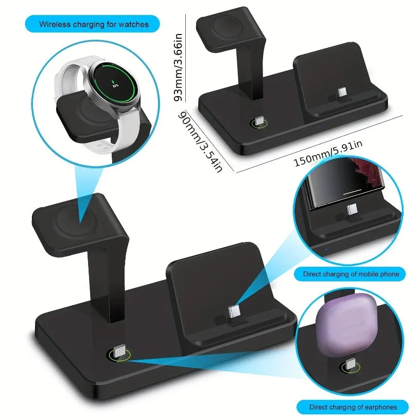 Multifunctional 3 in 1 Desktop Fast Wireless Charger for Samsung S24 S23 S22 Note 20 Z Flip Z Fold for Galaxy Watch 7 6 5 Pro 4 Oasis Select