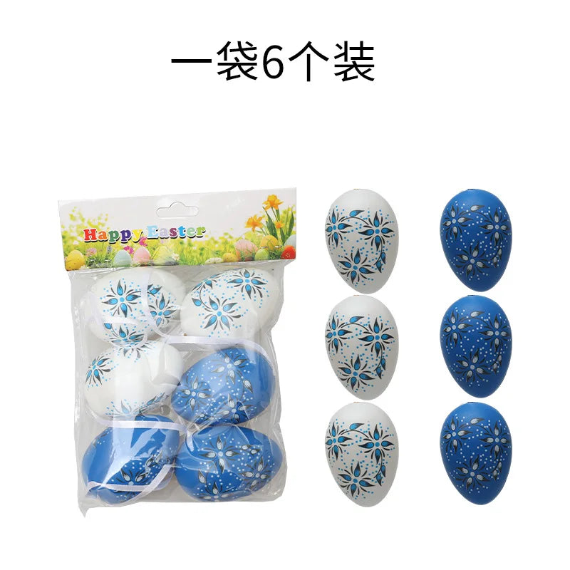 6Pcs Easter Egg Hanging Ornaments Artificial Plastic Egg Pendants Easter Tree Decorations Festival Home Party Decor Oasis Select D