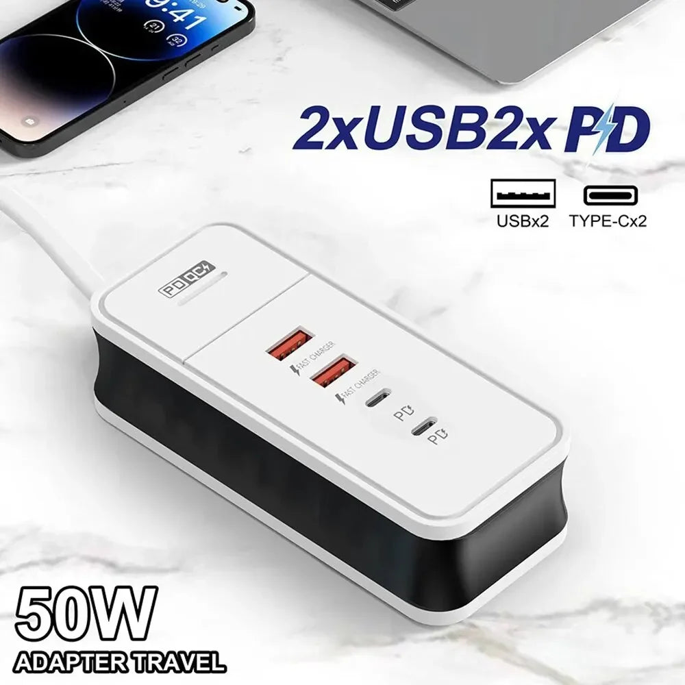4 Port USB Charger QC 3.0 PD 12W Fast Charging Wall Charger for Xiaomi Samsung iPad Mobile Phone Travel Power Adapter Oasis Select