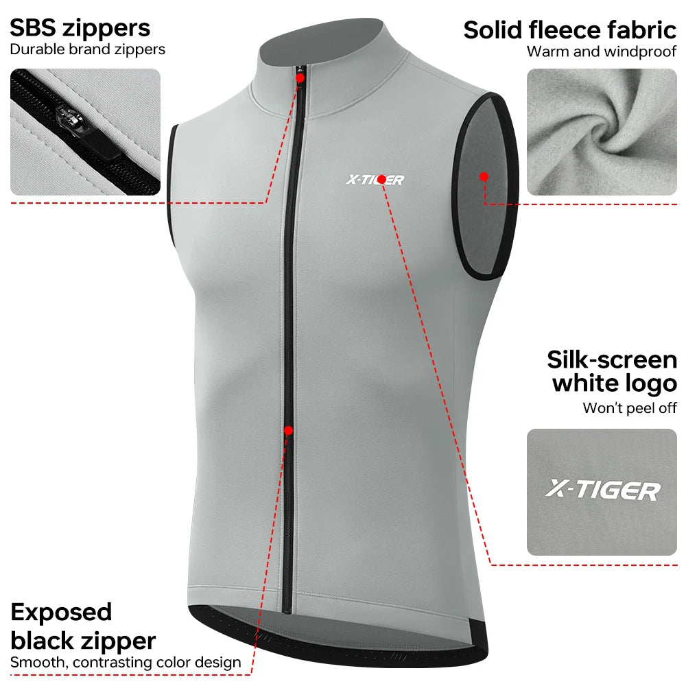 X-TIGER Winter Warm Cycling Vest Fleece Windproof Bike jacket Sleeveless Coat Bicycle Thermal Vest Unisex Cycling Jerseys Oasis Select