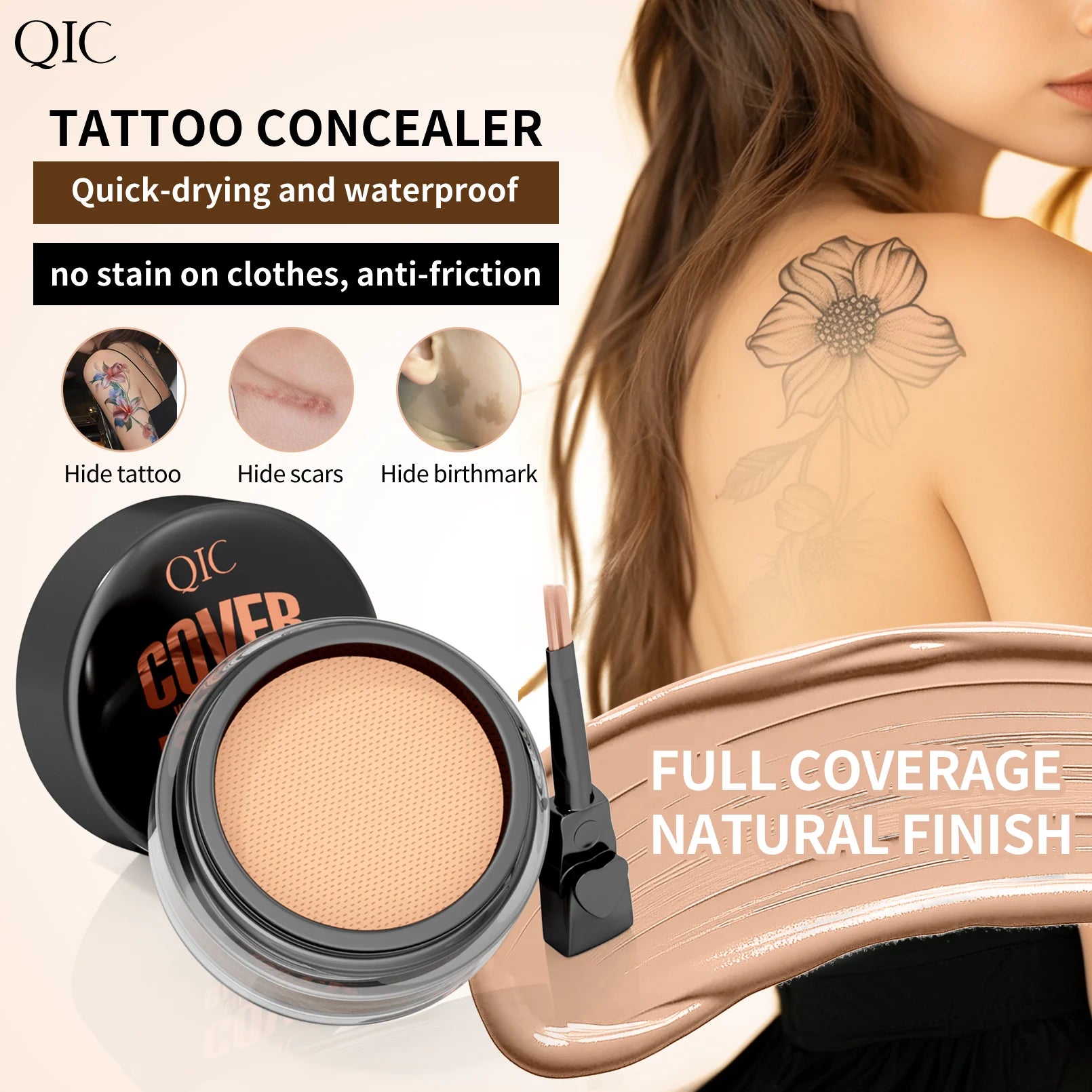 QIC Full Coverage Waterproof Concealer Cream – All Skin Types