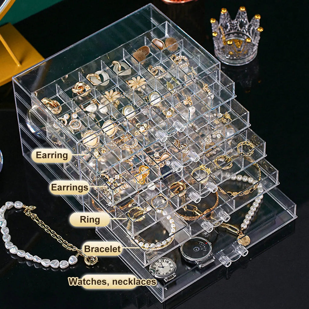 1pc Jewelry Drawer Storage Box, Transparent Display Box, Earring, Ring, Necklace Organizing Container with Compartments Oasis Select