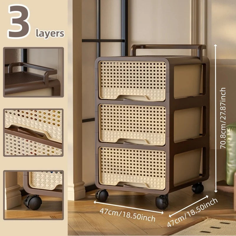 Large Capacity Storage Cart, Multi-Grid Assemblable Cabinet, Clothing Storage Organizer, Space-Saving Home Storage Bin Oasis Select X-Large 3-Tier