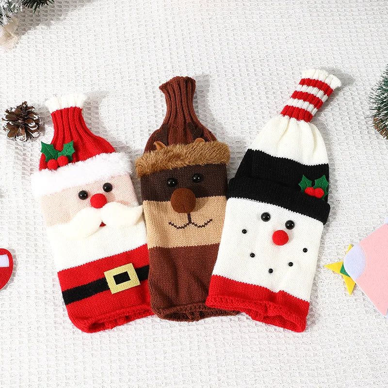 Knitted Christmas Wine Bottle Covers Santa Snowman Design Acrylic Champagne Holder for Holiday Party Table Decorations Gift Oasis Select