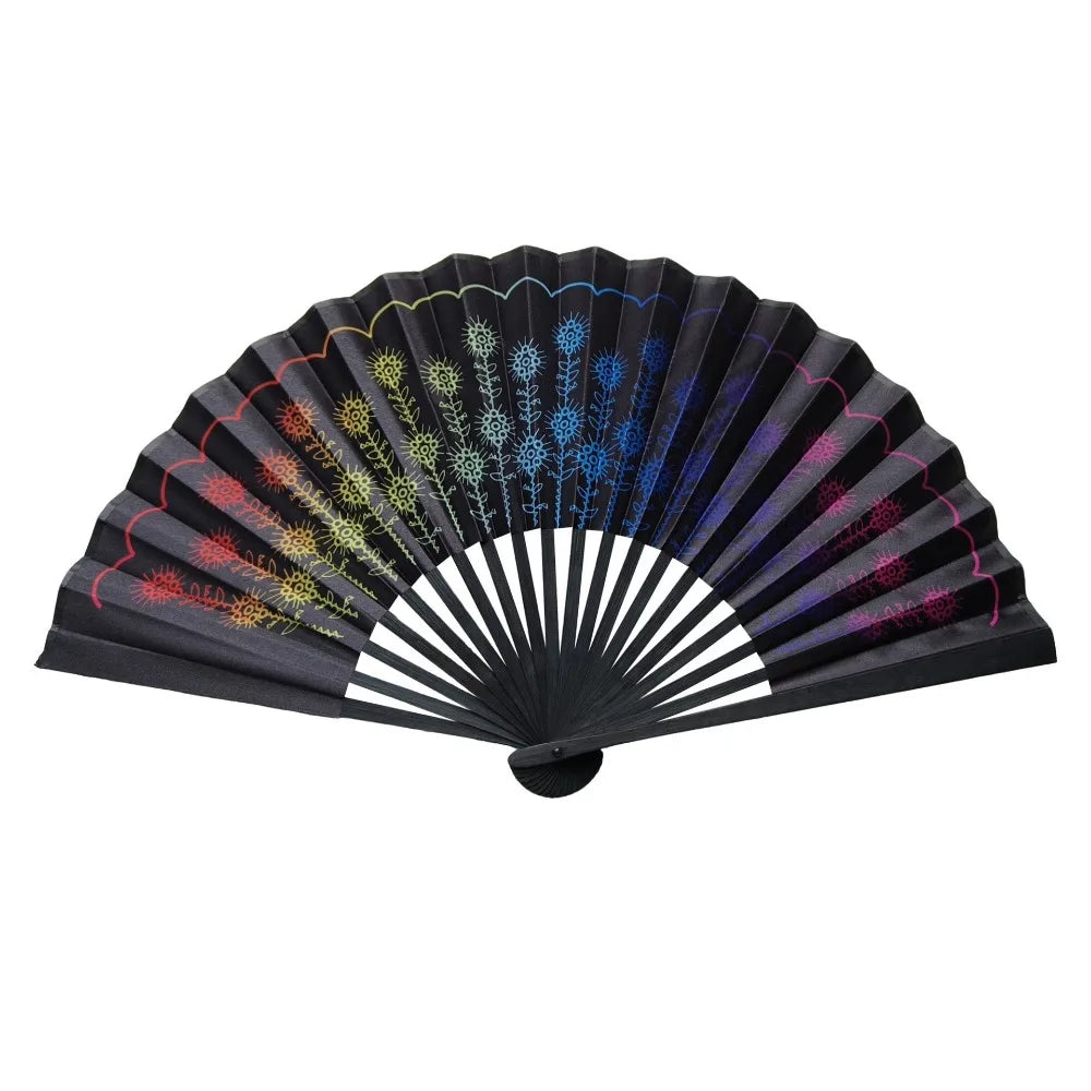 Decoration 23 Cm Kung Fu Fan Large Gradient Colorful Folding Hand Fan Personality Foldable Hand Rave Fan Music Oasis Select Colorful
