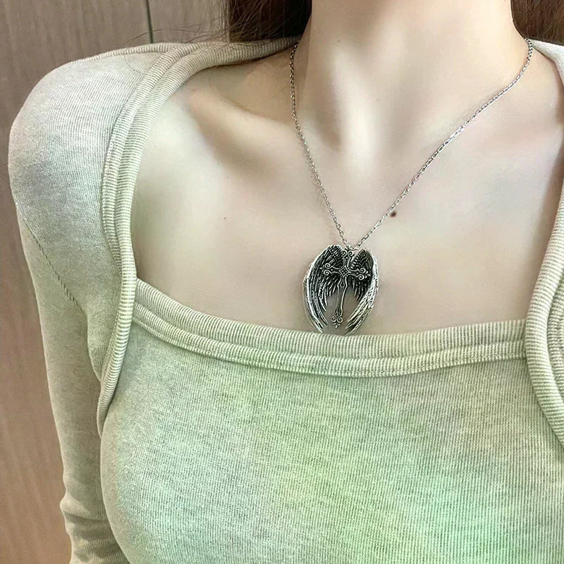 Vintage Angel Wings Cross Pendant Necklace For Men Women Personalized Simple Punk Gothic Necklace Jewelry Accessories Gifts Oasis Select