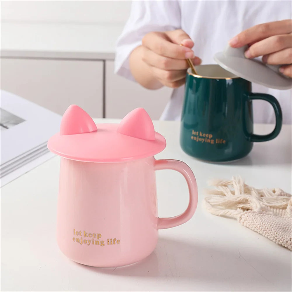 1pc Cute cat ear silicon cup lid cover dust heating leak sealed coffee cover round cover water cup accessories Oasis Select