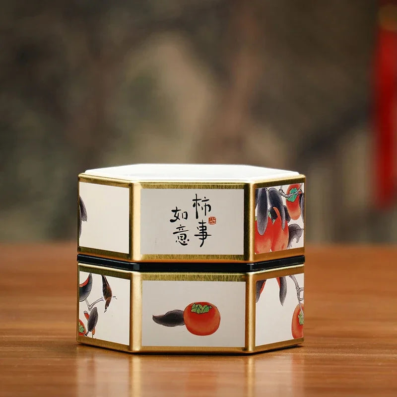 Creative Hexagonal Tea Pot Tin Can Chinese Tinplate Tea Storage Tank Small Sealed Portable Tea Box Empty Can Tea Set Accessories Oasis Select StyleC S