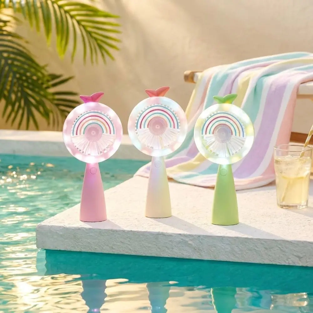 Cute Rainbow Light Portable Handheld Mini Fan Compact Design Lightweight Build Desktop Cooling Fan Stable Operation Oasis Select