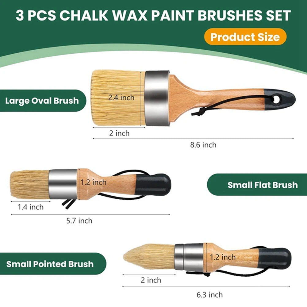 LIKE WISH 3 Pack Chalk Paint Brush, Wax Paint Brush, Chalk Paint Brushes For Wood, Round Paint Brushes For Painting Home Decor E Oasis Select