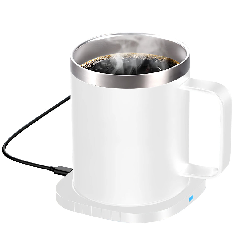 2 IN 1 Coffee Mug Warmer and Wireless Charger with Cup and Lid 55℃/131℉ Intelligent Constant Temperature 10.5oz Oasis Select white