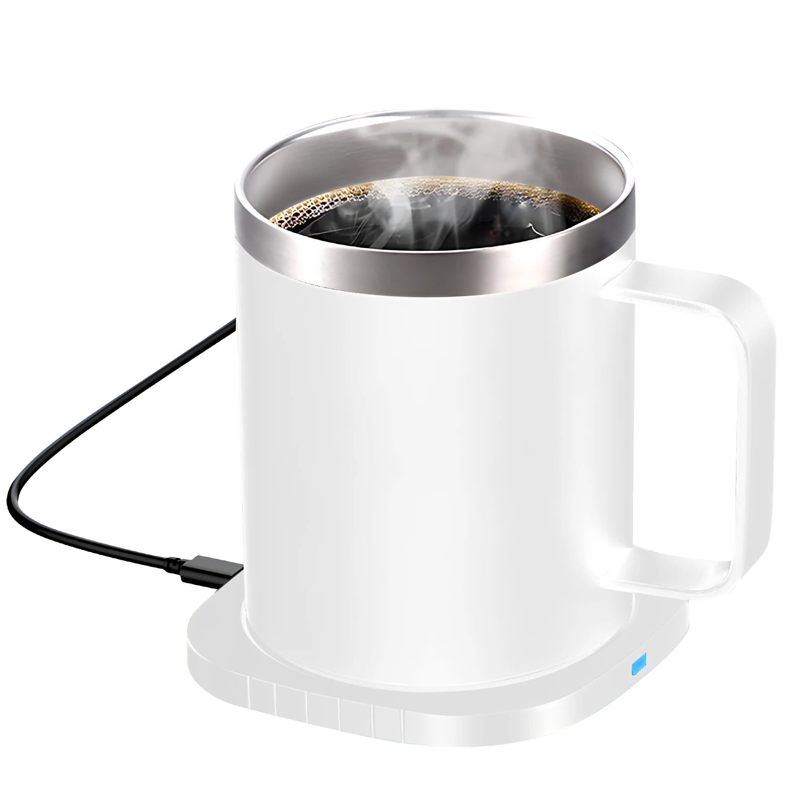 2 IN 1 Coffee Mug Warmer and Wireless Charger with Cup and Lid 55℃/131℉ Intelligent Constant Temperature 10.5oz Oasis Select white
