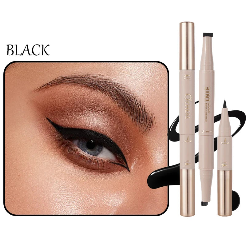 O'CHEAL 3 In 1 Stamp Eyeliner Pen Waterproof Non-Smudge Eyeliner Smooth Quick-Drying Long-lasting Dual-head Eye Tail Stamp Oasis Select 01 Black Full Size 2.6ml