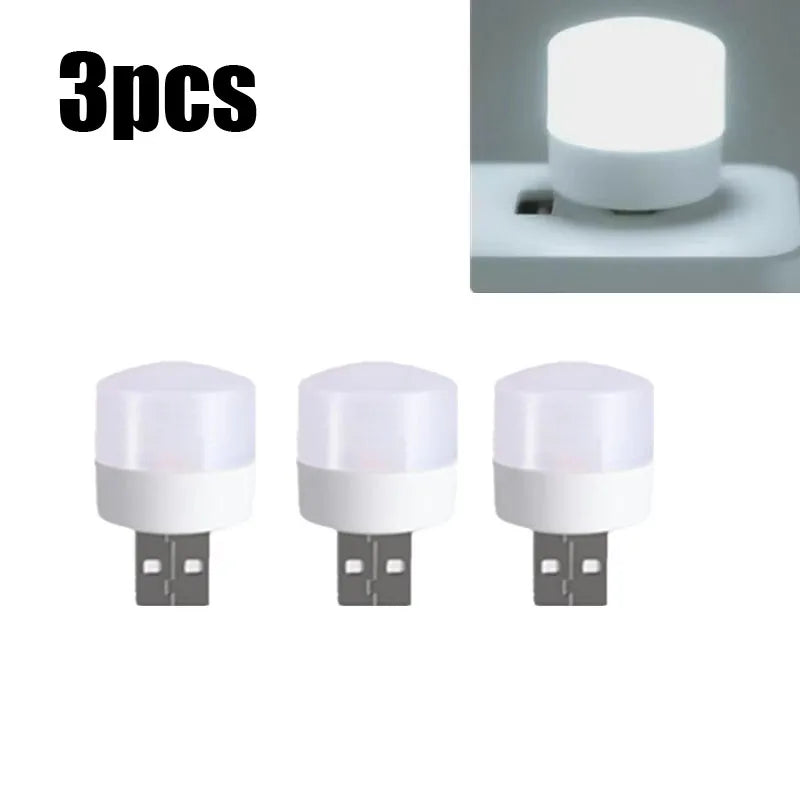 3/6/9/12pcs Reading Light USB Night Light Warm White LED Plug-In Light Bulb Portable Home Environment Light Energy-Saving Oasis Select 3pcs White