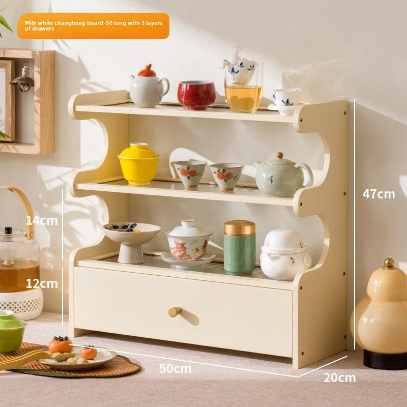 Desktop water cup shelf, shelf, modern simple new Chinese Bogu rack, with tea extraction set, teapot storage and placement rack Oasis Select Milk White 3-50 CH