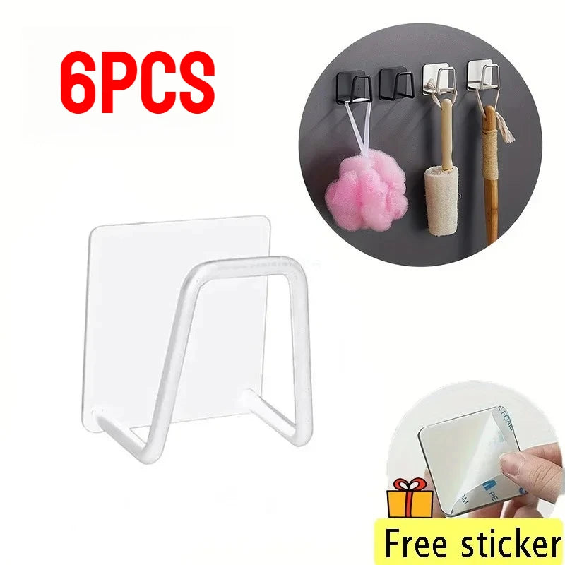 Kitchen Stainless Steel Sink Shelf Sponges Holders Adhesive Drain Drying Rack Wall Hooks Accessories Storage Organizer Oasis Select 6PCS-white