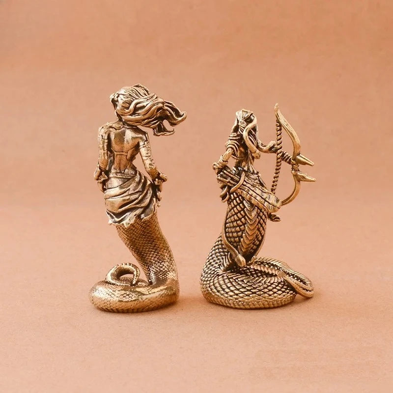 1pcs Brass Medusa Ornaments Ancient Greek Snake Women's Crafts Home Office Desktop Tea Pet Ornament Decoration Oasis Select