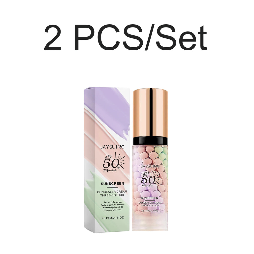 Tri Color Isolation Cream Sunscreen Primer Waterproof Makeup Base Concealer Blemishes Color Correcting Long Lasting Natural Oasis Select 2 PCS