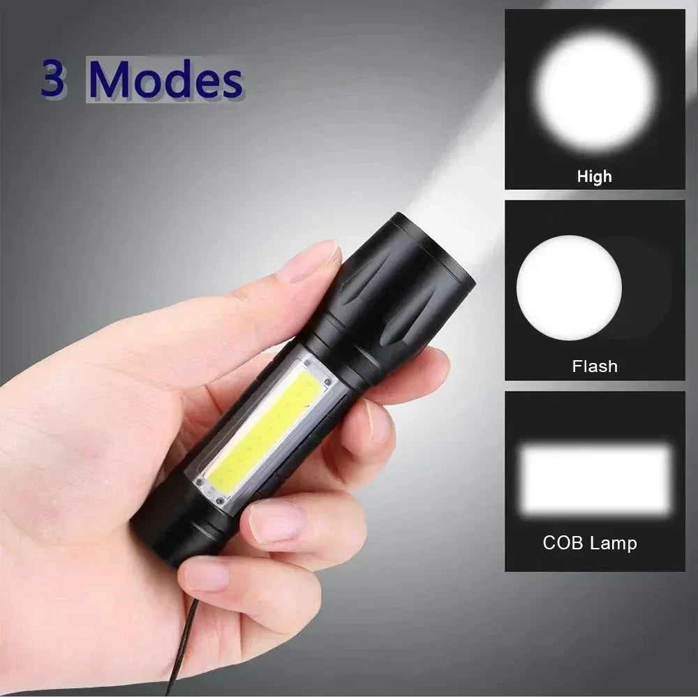 Portable COB+LED Pocket Flashlight Rechargeable Tactical Torch MINI 3 Lighting Mode with Side Lamp for Outdoor Camping Emergency Oasis Select