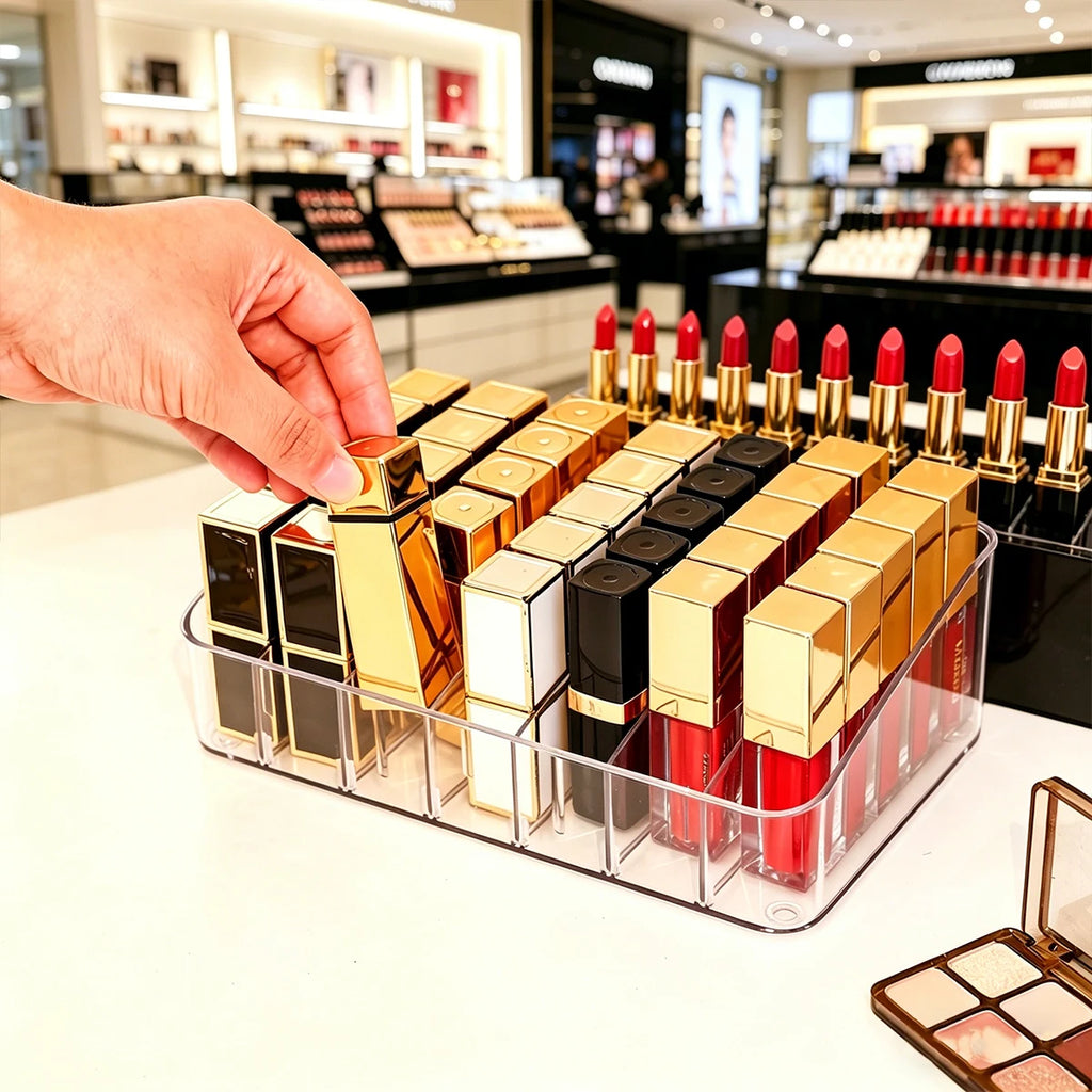 1pc Acrylic 7-Mesh Removable Lipstick Cosmetics Display Box Portable Perfume Nail Polish Desktop/Dresser Organizer Oasis Select