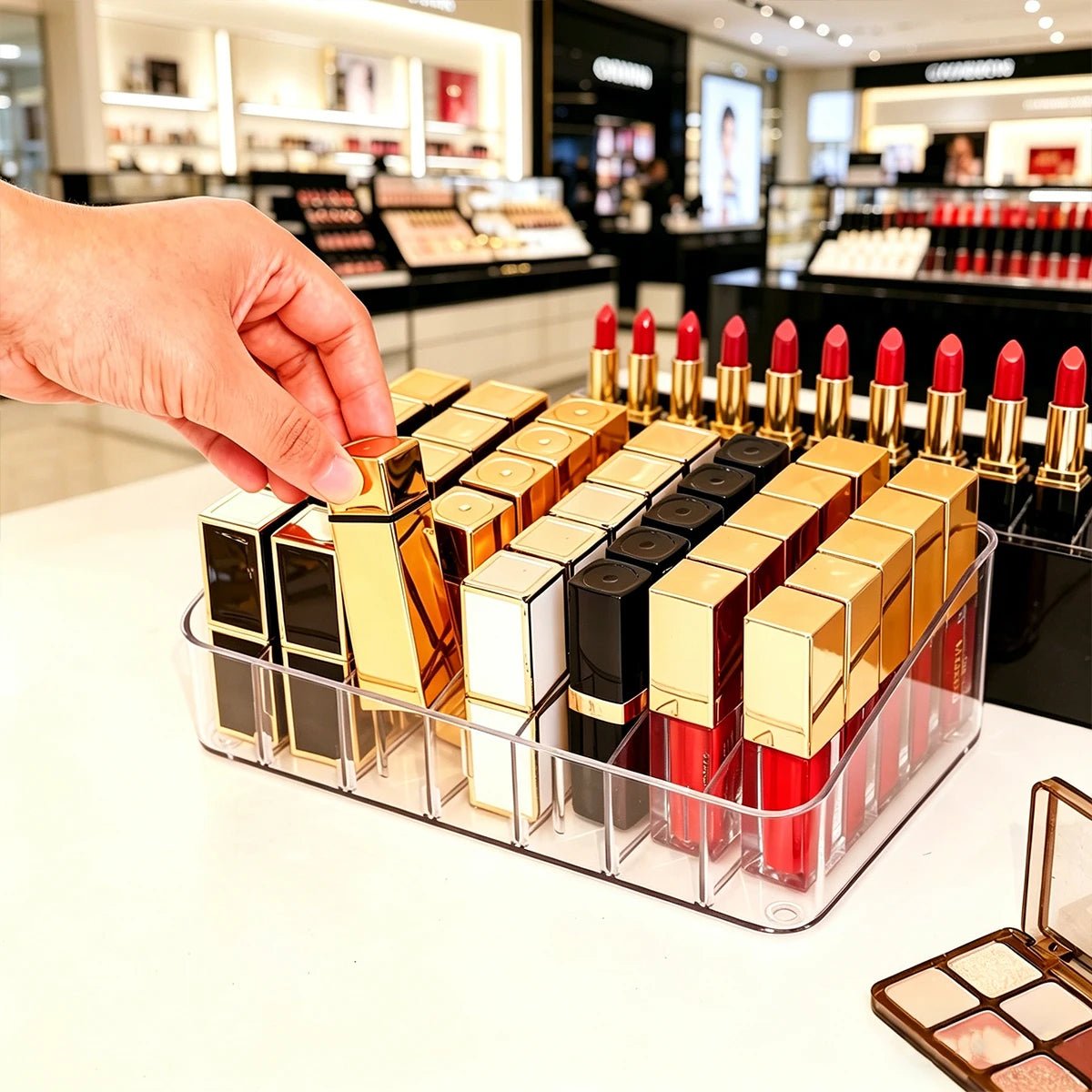 1pc Acrylic 7-Mesh Removable Lipstick Cosmetics Display Box Portable Perfume Nail Polish Desktop/Dresser Organizer Oasis Select