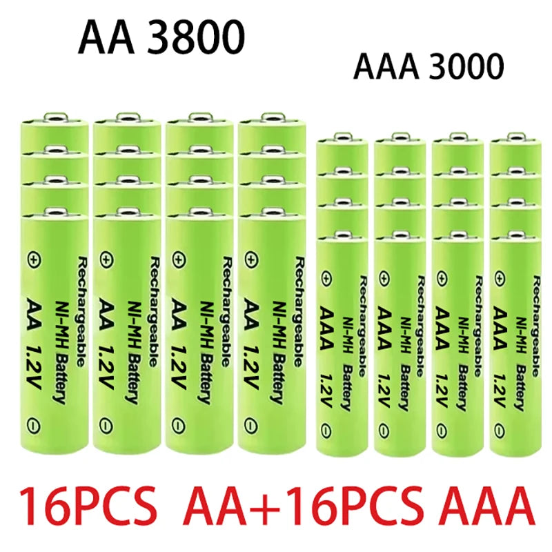 1.2V AA + AAA NI MH Rechargeable AA Battery AAA Alkaline 3000-3800mah For Torch Toys Clock MP3 Player Replace Ni-Mh Battery Oasis Select 16AA16AAA