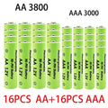 1.2V AA + AAA NI MH Rechargeable AA Battery AAA Alkaline 3000-3800mah For Torch Toys Clock MP3 Player Replace Ni-Mh Battery Oasis Select 16AA16AAA