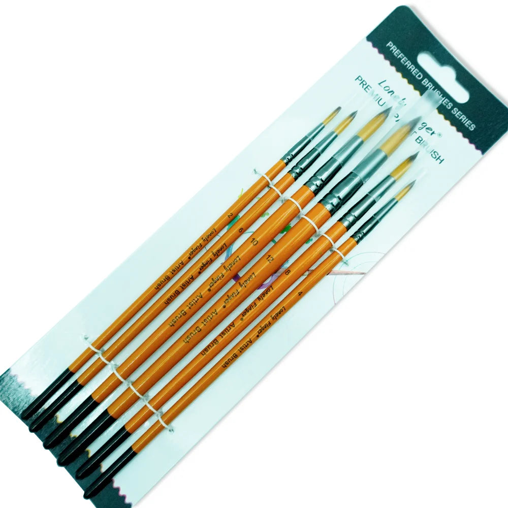 Paint Brushes Set of 6/24pcs Wooden Handles Brushes，Professional Artist Series with Filbert, Round, Angle, Flat for Watercolor, Oasis Select 6 Orange Round