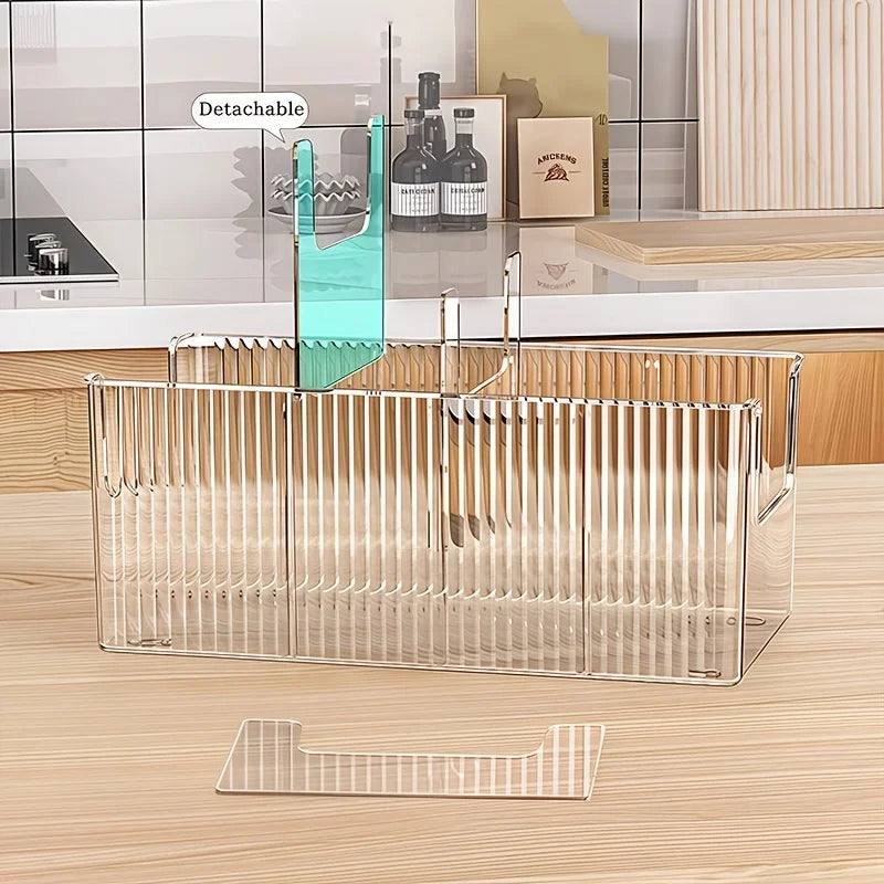 Clear Acrylic Kitchen Organizer Bin with Detachable Dividers Ribbed Pantry Storage Basket for Spices Snacks Cabinet Oasis Select