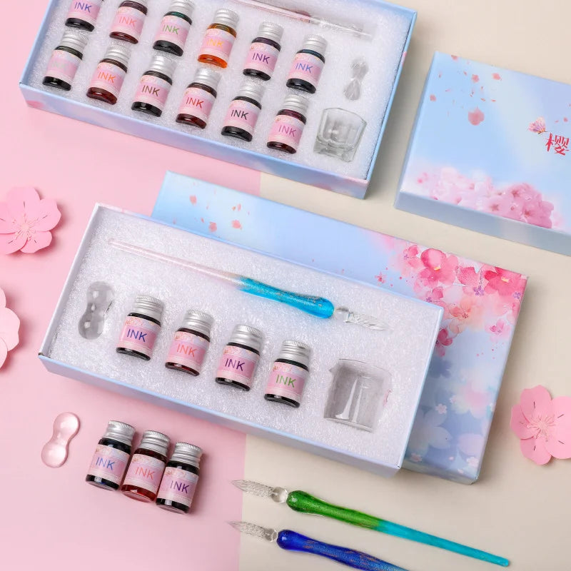 Romantic Sakura Glass Dip Pen Sakura Flower Series Multi piece Gift Box Gradient Color Set Oasis Select