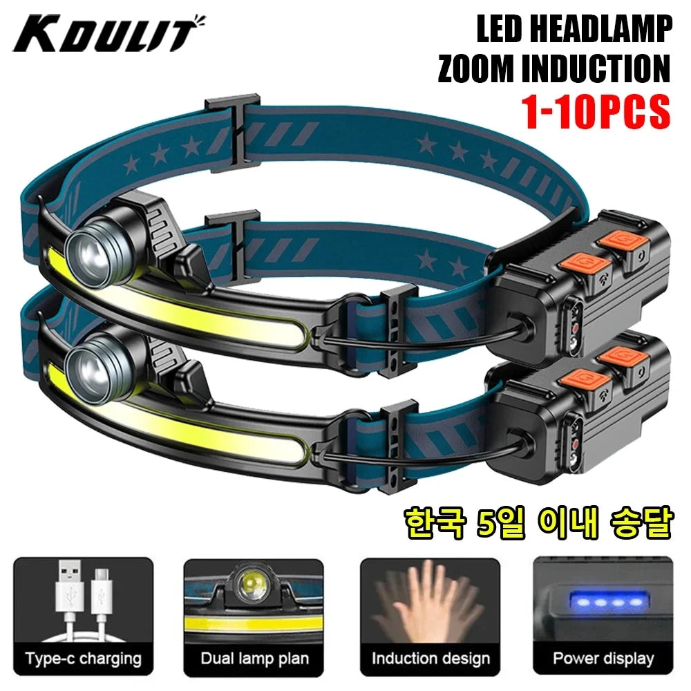 Induction Headlamp XPG+COB LED Zoom Head Lamp Built-in Battery USB Rechargeable 6 Modes Head Flashlight For Camping Fishing Oasis Select