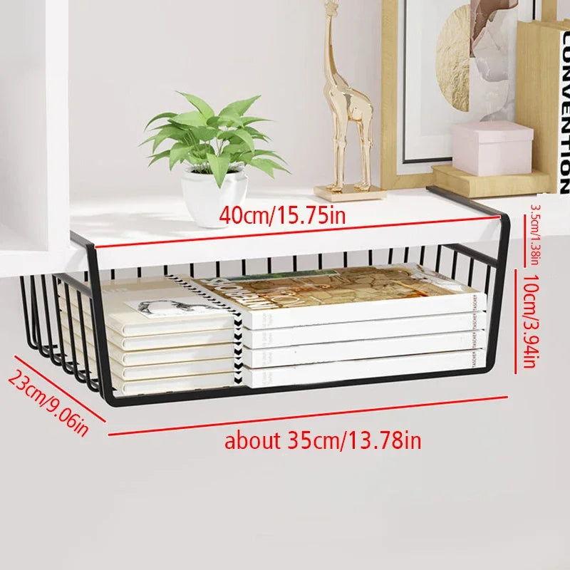 1pcs Portable Metal Iron Kitchen Shelf Under Table Hanging Net Basket Multifunctional Book Storage Rack Home Offices Organizer Oasis Select Black L
