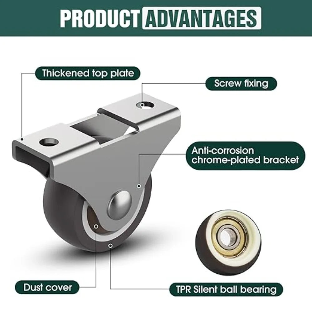 4Pcs Silent Rubber Casters, Drawer Wheels, for Furniture, Kitchen Cabinet Table ,of Side Installation Low Profile Replace wheel Oasis Select