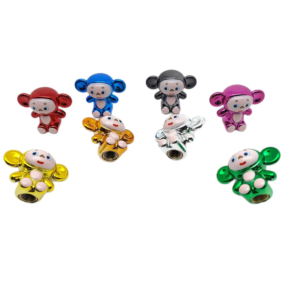 Tire Valve Stem Cap Cute Cartoon Monkey Tire Valve Stem Cover for Bikes Corrosion-Resistant Tire Cap Cover for Cars Motorcycle Oasis Select