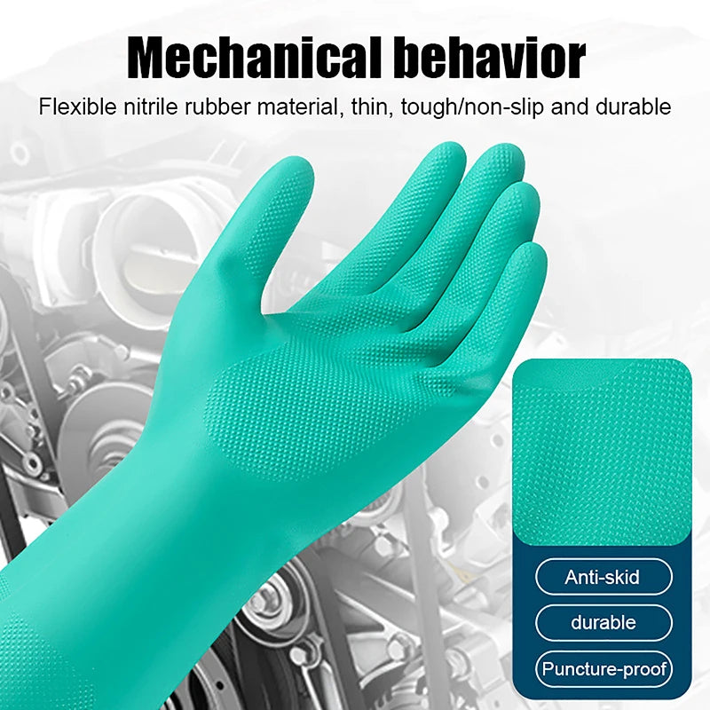 1Pair Thick Nitrile Gloves - Chemical Acid Resistant Waterproof Long Sleeve Gloves For Gardening Chemical Painting ,Latex Free Oasis Select