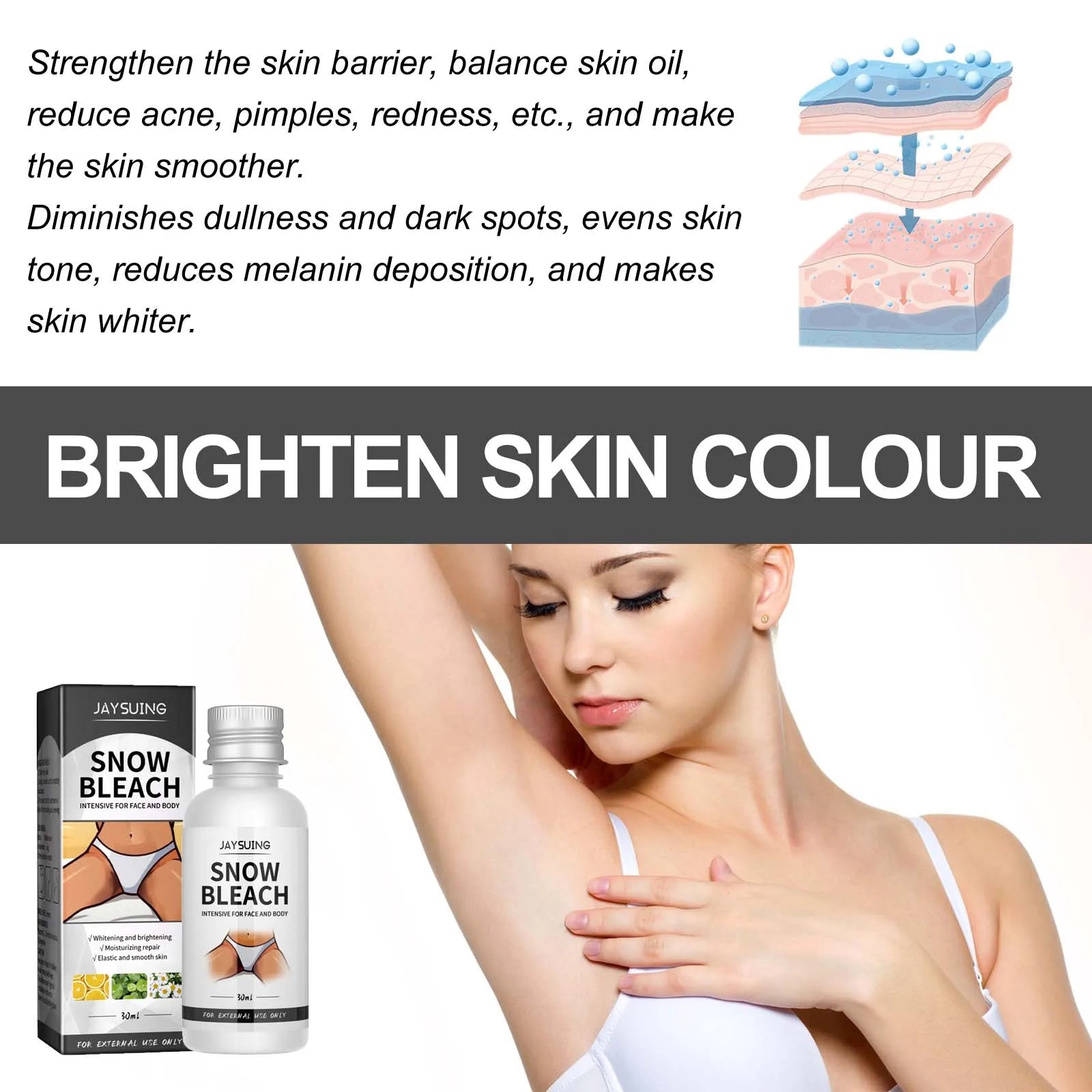 Body Snow Bleach Cream Nicotinamide Removal Dark Spot Melanin Brighten Private Parts Underarm Bleaching Armpit Elbow Knees Joint Oasis Select