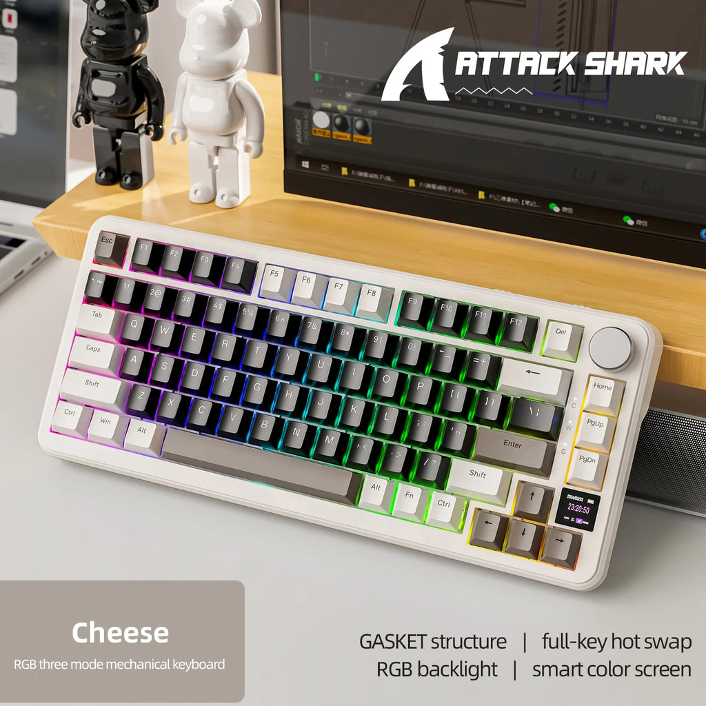 ATTACK SHARK X85 & X85Pro Wireless Mechanical Gaming Keyboard, 75% Layout, Hot Swappable, RGB, Bluetooth, PBT, Gasket Design Oasis Select X85PRO-Cheese