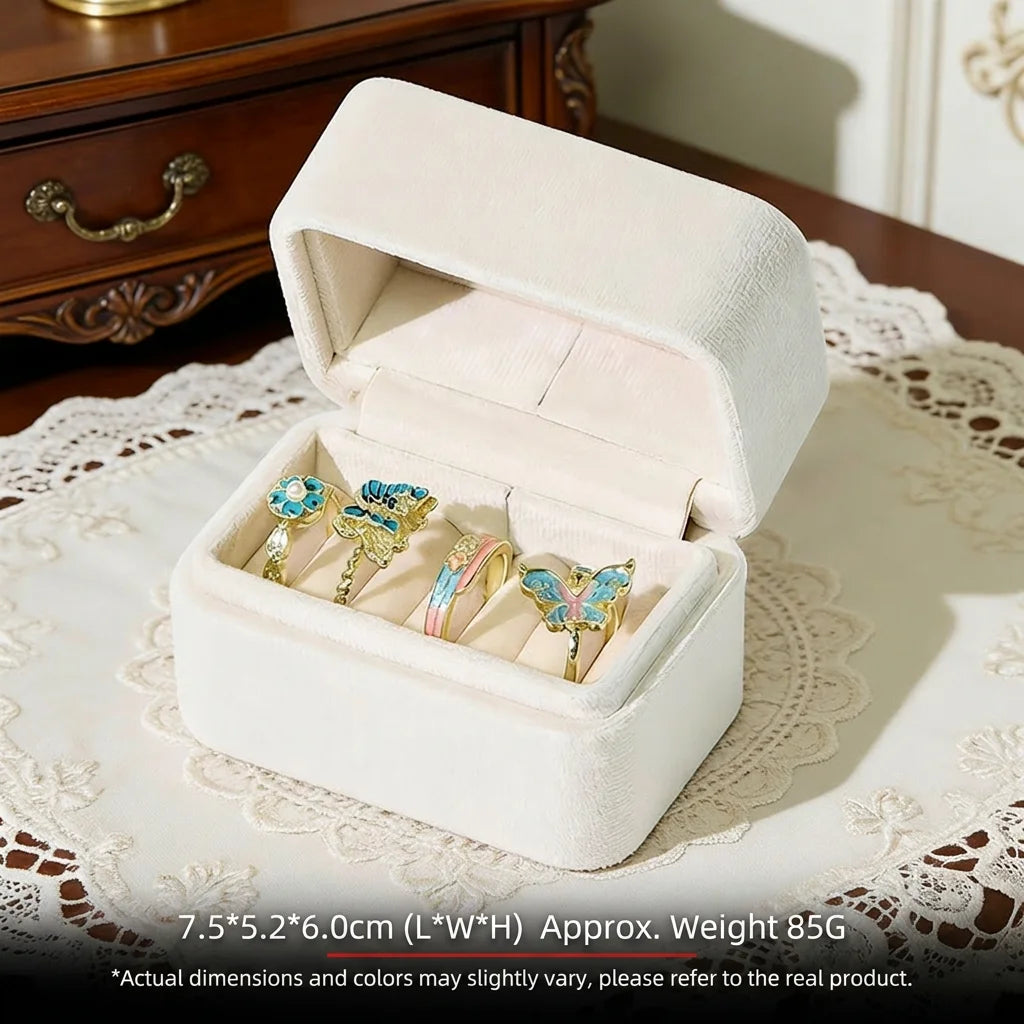 Portable Earrings Box Soft Velvet Jewelry Box Multi-Slot Ring Holder Compact Jewelry Storage Box For Special Occasion Gift Oasis Select White