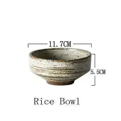 Retro Handmade Stoneware Rice Soup Bowl Tea Cup Round Steak Salad Dinner Plate Dishes Home Dining Dish Japanese Tableware Set Oasis Select Rice Bowl