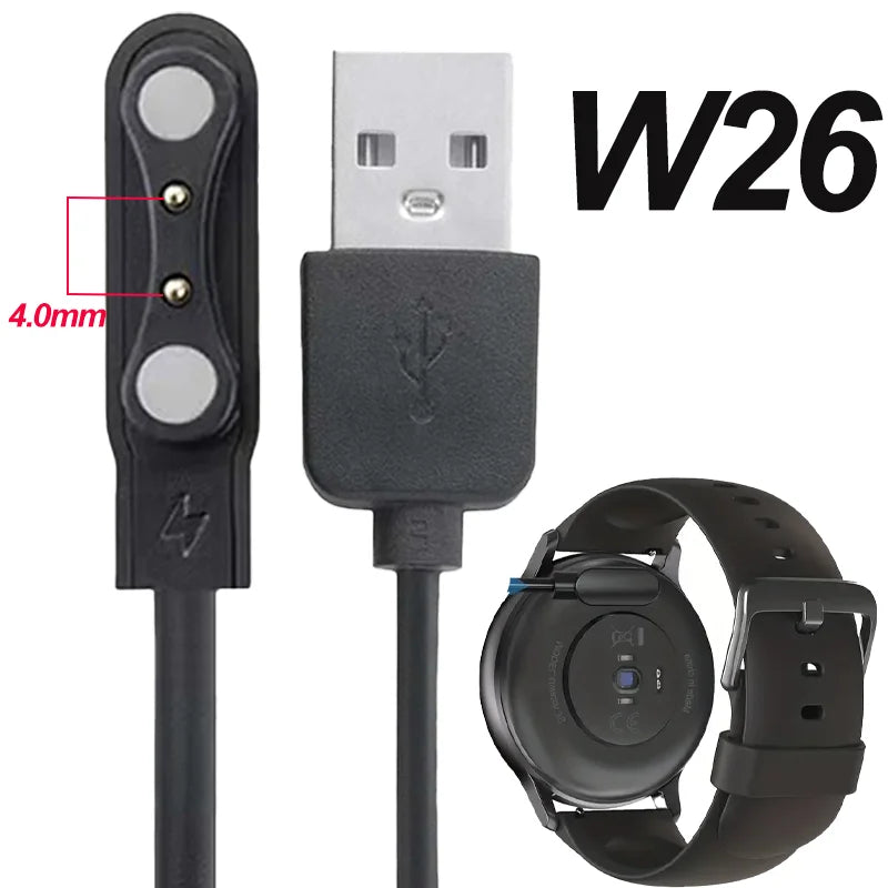 Magnetic Smartwatch Charger 2-Pin 4.0mm USB Cable – Black Smartwatch Charger Cable Oasis Select