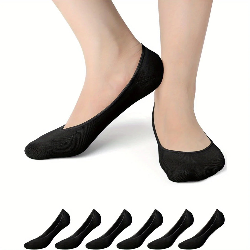 6 Pairs of Spring and Summer Thin Lined Boat Socks, Women's Super Large Elastic Invisible, Anti Slip Strip Not Easy To Fall Off Oasis Select black One Size