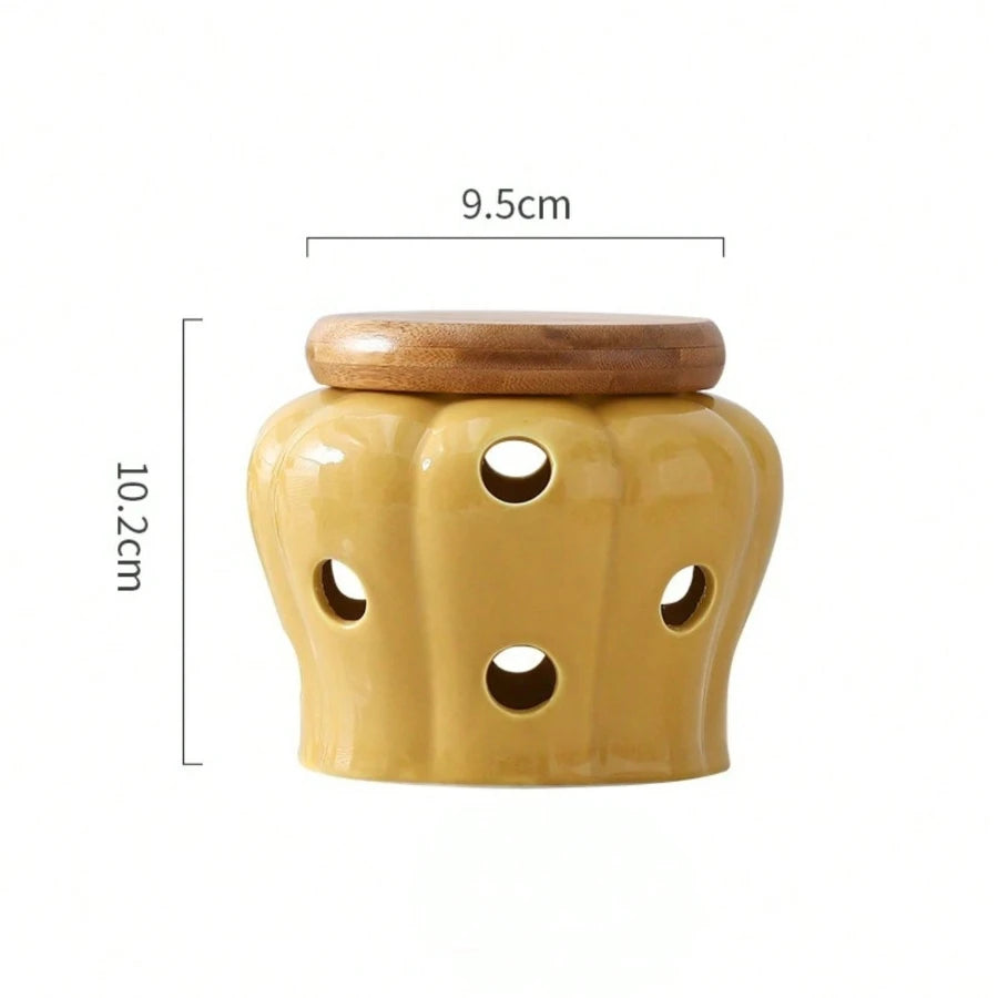 Ceramic Garlic Storage Jar Hollow Out Breathable Ginger Garlic Storage Jar Garlic Ginger Porcelain Container Kitchen Organizers Oasis Select Yellow