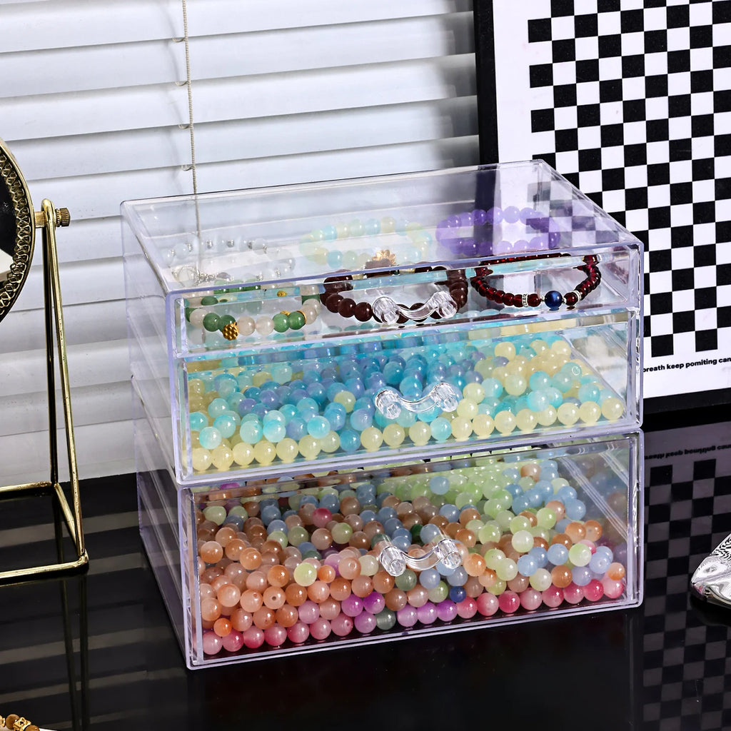 1pc desktop transparent stackable acrylic bead storage box drawer style bead bracelet hair accessory storage organizer Oasis Select