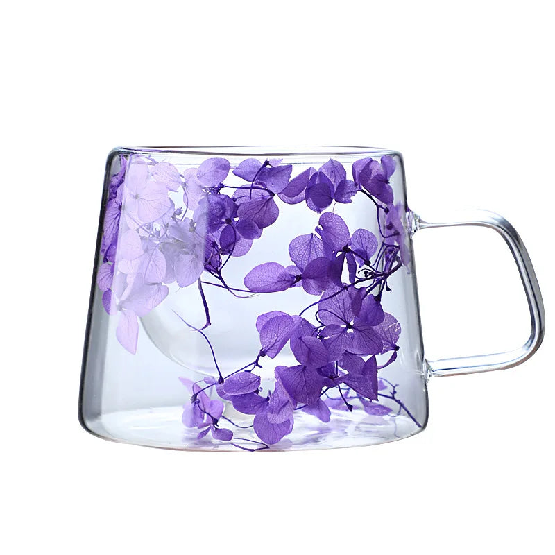 Petal Quicksand Coffee Cup High Appearance Level Dried Flower Real Flower Double Creative Drink Milk Glass Oasis Select